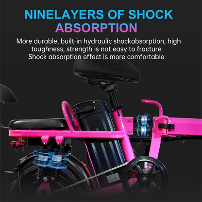 Pink Women Folding Electric Bike for Adults 500W Motor 20MPH 48V 20Ah Ebike 14'' Lightweight & Portable Adults Electric Bicycles