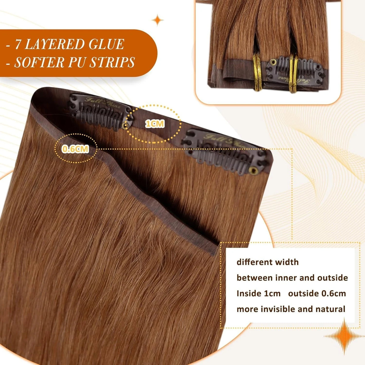 Full Shine Seamless Clip in Natural Human Hair Extensions 8Pcs PU Clip in Remy Hair for Women