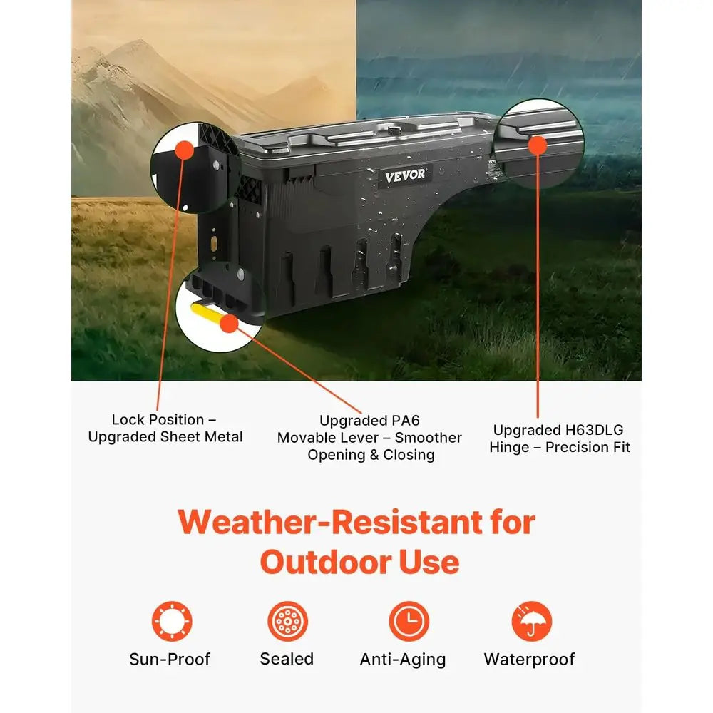 Bed Storage Box, Lockable Swing Case with Password Padlock, 6.6 Gal/25 L ABS Wheel Well Tool Box, Waterproof and Durable, Compat