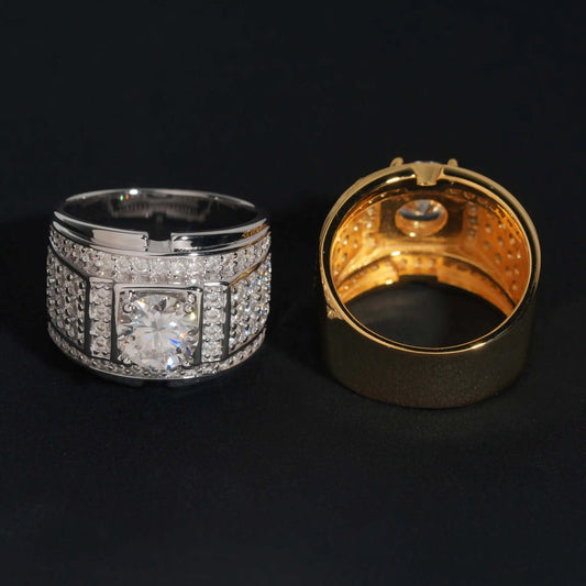 1.5CT Men's Domineering Moissanite Hip-Hop Ring S925 Silver Inlaid Diamond Unique Boutique Jewelry for Valentine's Day Birthday Holiday Commemorative Gift