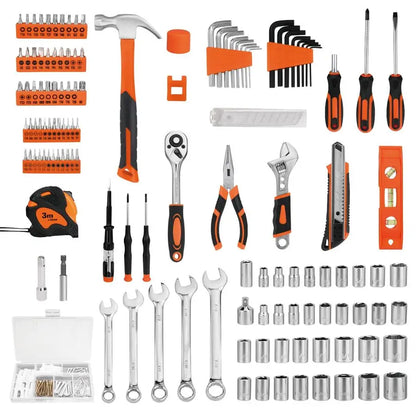 Tool Set General Household Hand Tool Kit with Plastic Toolbox Storage Case for Men, Home Repair, DIY Projects