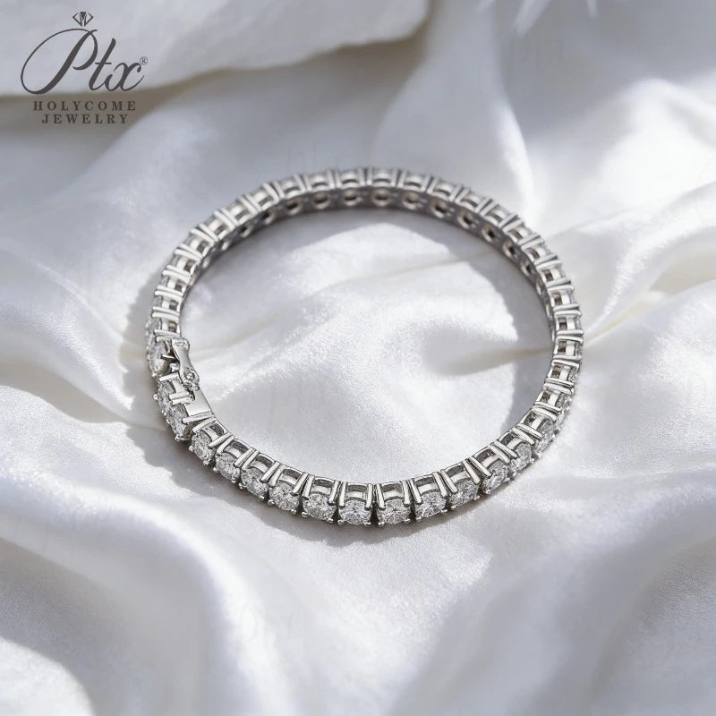 4mm Moissanite 925 Sterling Silver Color on Hand Princess Tennis Bracelet Bangle for Women Anniversary Gift Jewelry 6/7/8 inch