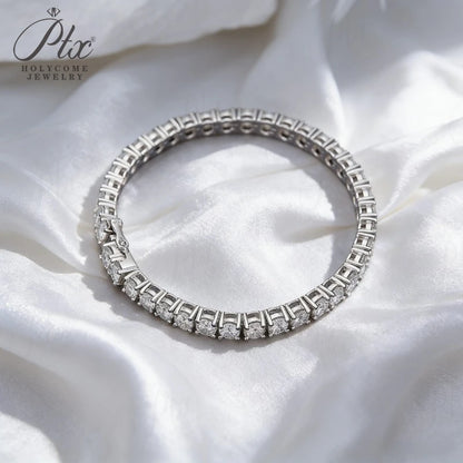 4mm Moissanite 925 Sterling Silver Color on Hand Princess Tennis Bracelet Bangle for Women Anniversary Gift Jewelry 6/7/8 inch