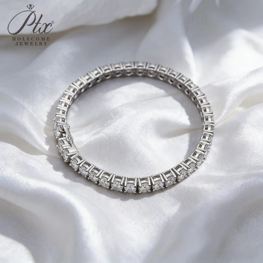 4mm Moissanite 925 Sterling Silver Color on Hand Princess Tennis Bracelet Bangle for Women Anniversary Gift Jewelry 6/7/8 inch