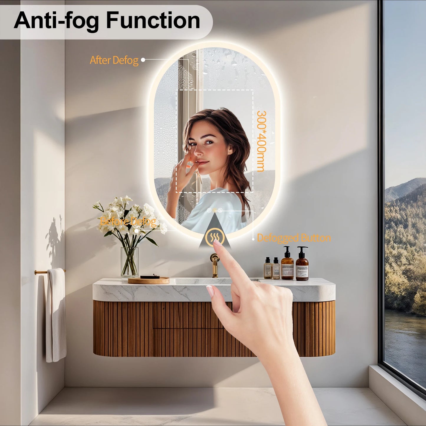 24x35 Oval LED Bathroom Mirror with Lights, Anti-Fog, Bluetooth Speaker, 3 Colors Temperature & Dimmable, Lighted Mirrors