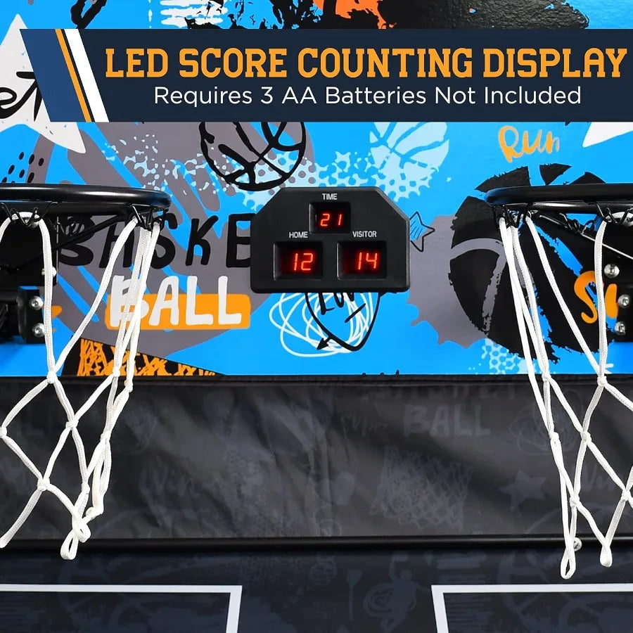 Dual Hoop Basketball Shootout Indoor Home Arcade Room Game with Electronic LED Double Basketball Shot Scoreboard and Play Timer