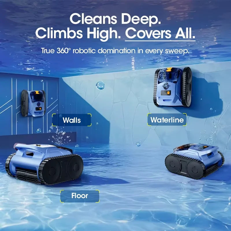 Seauto SAT20pro Pool Vacuum 150 Mins Running Up to 2000 Sq.ft., 45,000Pa Powerful Suction, Wall-Climbing for In/Above Ground Pools