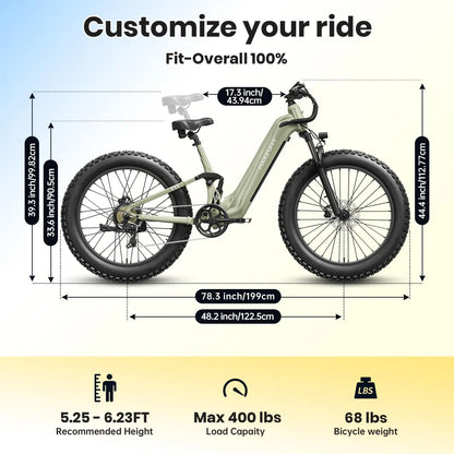 PUCKIPUPPY Boxer-ST Electric Bike 960W 48V 20AH Electric Bicycles 26" x 4" Fat Tire Full Suspension Ebike with 2-Year Warranty