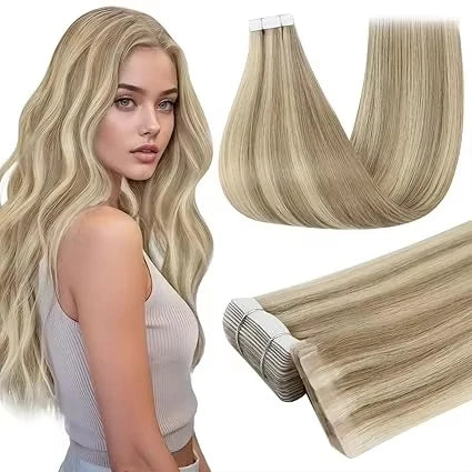 [NEW] Full Shine Invisible Tape in Hair Extensions 100% Remy Hair Straight Double Sided Natural Injection Tape Ins for Women