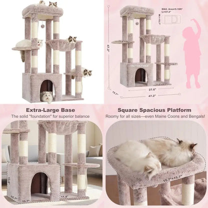 Heybly Heavy Duty Cat Tree, Tower or Indoor Cats Large Adult, Tall Cat Condo House with Extra-Large Baseboard, Multi-Level Plush