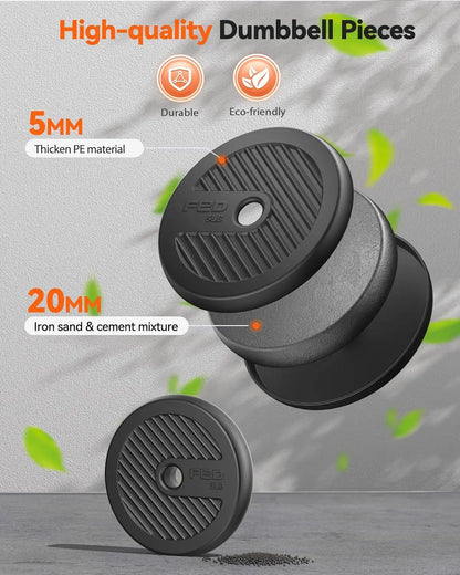 Adjustable Dumbbell Set 20-90lbs, 5-in-1 Free Weights for Barbell, Kettlebell & Push-Up Stand, Home Gym Fitness Equipment