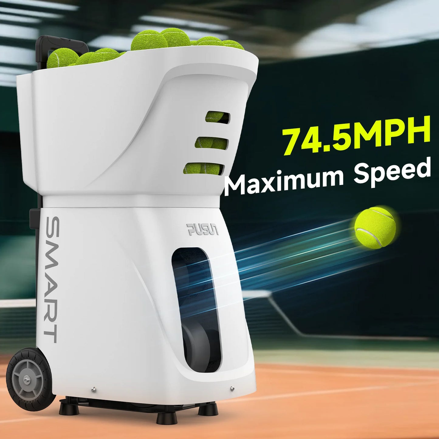 Tennis Ball Machine, PUSUN PT-Smart Tennis Ball Launcher for All Level Tennis Players, 100+Ball Capacity,4-6hs Working Time