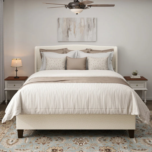 King Size Bed Frame:49.21" High Upholstered Headboard,27.17" Footboard,Teddy Velvet,12 Slats,Wood Feet,No Box Spring Needed(Whit