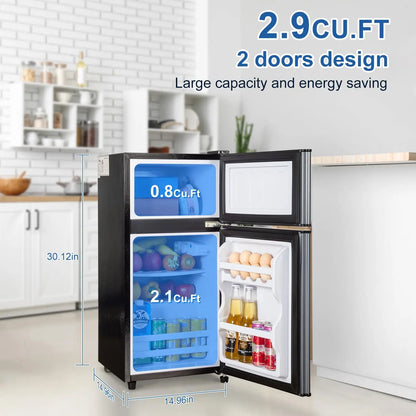 Mini Fridge with Freezer, 2.9 Cu.Ft Small Fridge, Energy Saving, Low Noise,7 Adjustable Thermostat, Double Door  Refrigerator