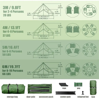 Family Outdoor Canvas Bell Yurt Tent with Stove Jack, Waterproof Luxury 4 Season Cotton Tents for Camping, Hunting, Parties, and