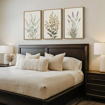 Minimalist Botanical Wall Art, Neutral Floral Prints in Beige, Modern Decor for Living Room Bedroom Office, 16x24 Inches Framed