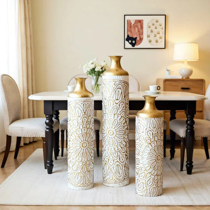 Modern Style 3-Piece Metal Vase Home Decoration Set Glazed White With Droplet Shape Large Floor Size Elegant Home Decor USA