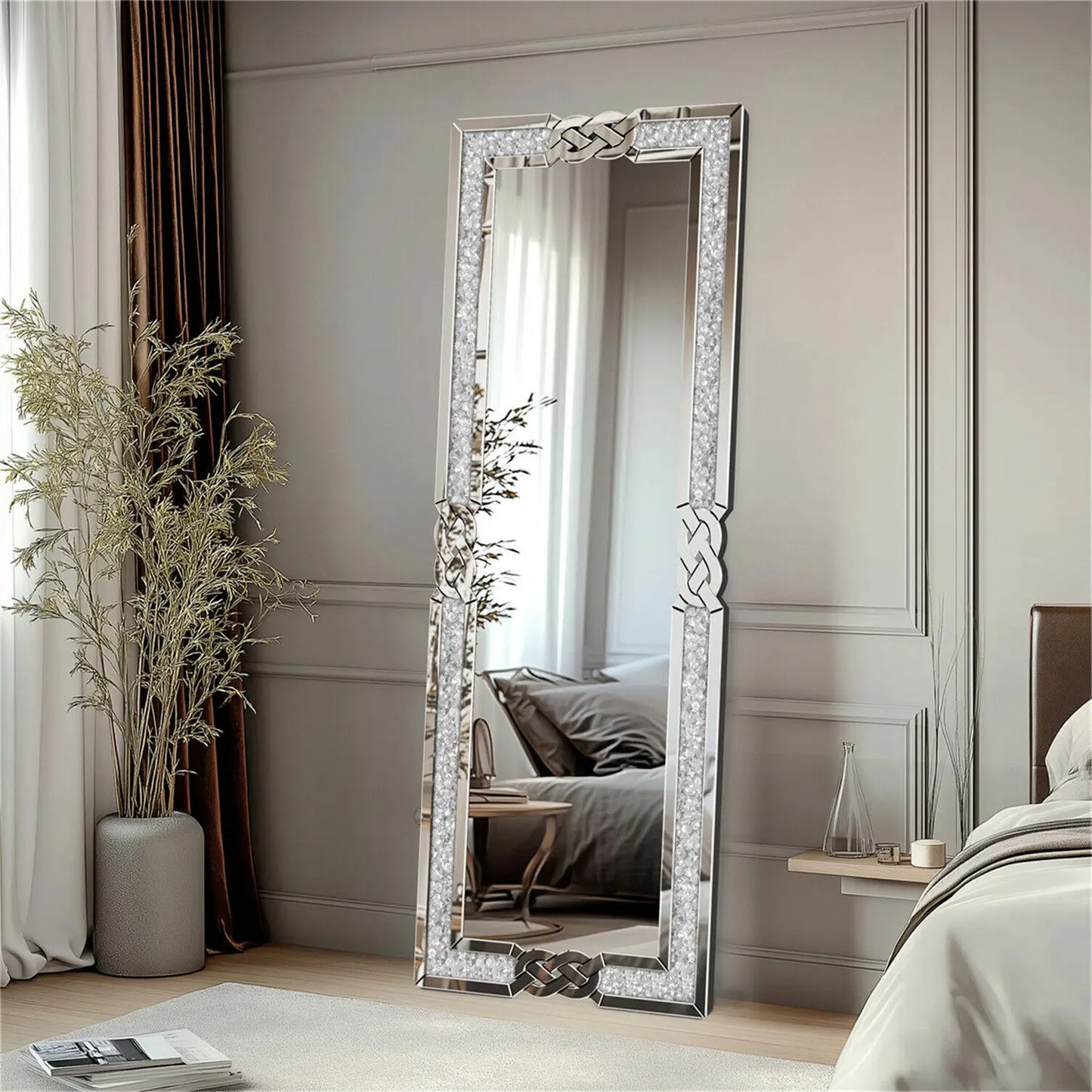 Artloge XL Wall Mirror Full Length Floor Mirror Dressing Mirror with Silver Crushed Diamond Decor Standing/Wall Hanging 160x55CM