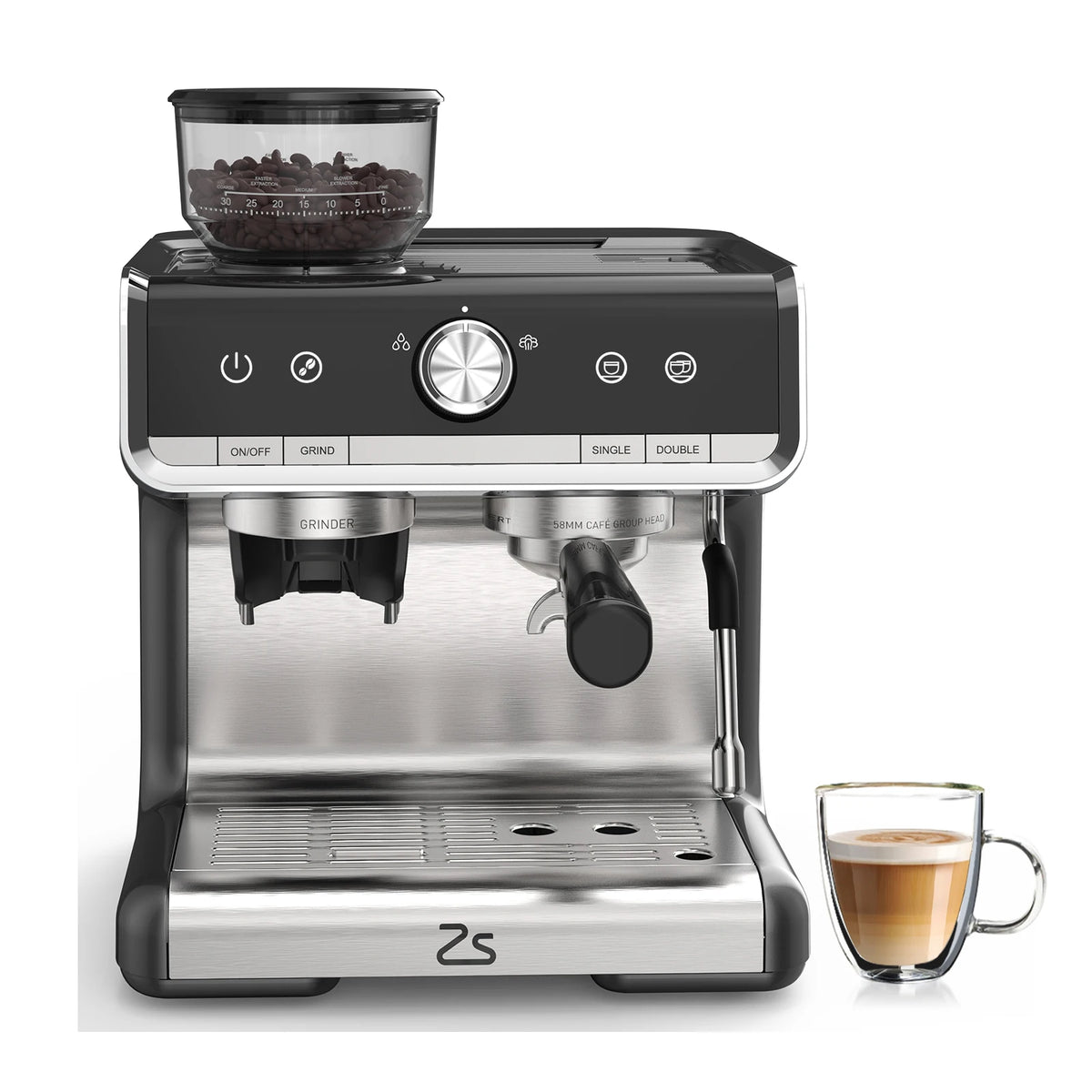 Espresso Machine 20 Bar, Semi Automatic Espresso Maker with Grinder, Stainless Steel, Latte & Cappuccino Espresso Coffee Machine with/Automatic Milk Frother & 95 oz Water Tank for Office