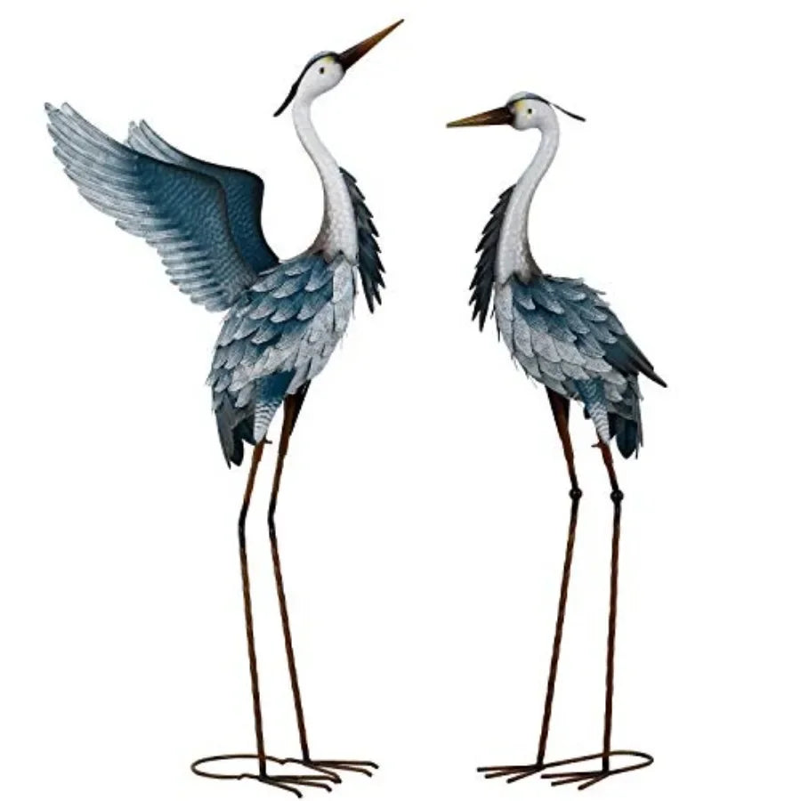 Garden Decor Blue Heron Metal Yard Art38-42" Large Metal Cranes Sculptures and Statues Heron Decoy for Outdoor Indoor Decoratio