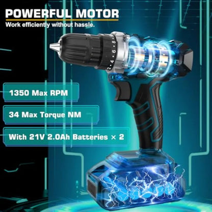 21V Cordless Drill Tool Kit with 255-Piece Portable Complete General Basic Home and Auto Repair Set Including Drawer Storage fo