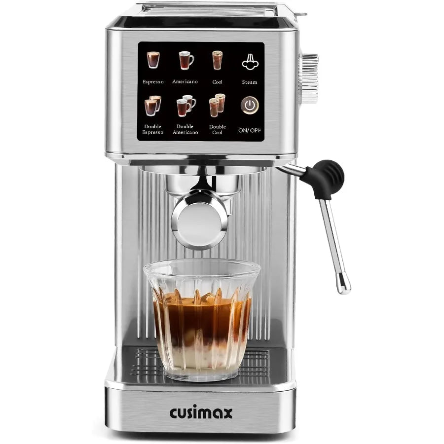 Compact 20Bar Espresso Machine with Powerful Steam Wand for Crafting Latte and Cappuccino at Home Stainless Steel Design with 3