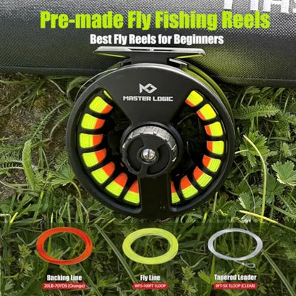 Fly Fishing Rod and Reel Combo Starter Kit Featuring Graphite Fly Rod with Cork Handle and Die Cast Aluminum Reel for Freshwate