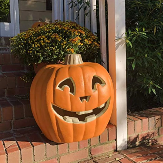 Halloween Pumpkin Lantern for indoor outdoor garden patio front door porch decor, pre-lit large 21IN smile face pumpkin, orange