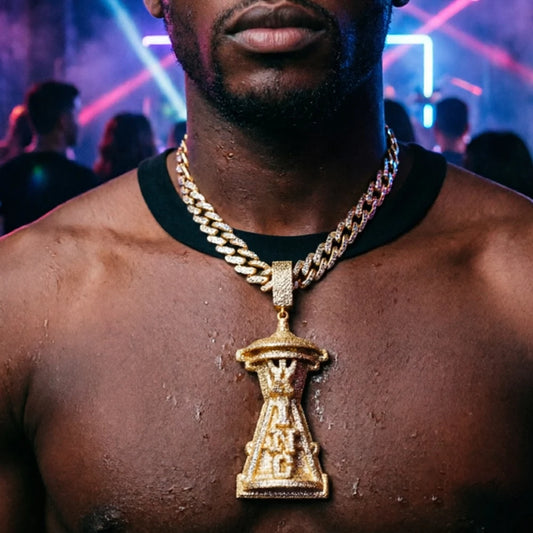 Hip Hop Hourglass Town shaped Pendant Bling Cubic Zircon Men's Necklace Cuban chain Accessories Rapper Fine Jewelry Men Gifts