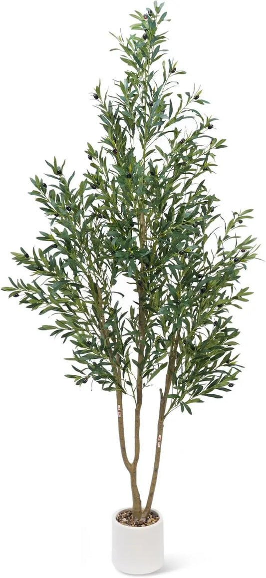 7FT Artificial Olive Tree, Faux Indoor Plants with Pot, Tall Fake Olive Tree for Home Decor