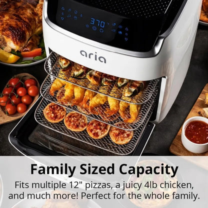 Aria 10 Qt. Touchscreen Air Fryer Oven with Premium Accessory Set and Recipe Book in White Ideal for Healthy Cooking Quick Meal