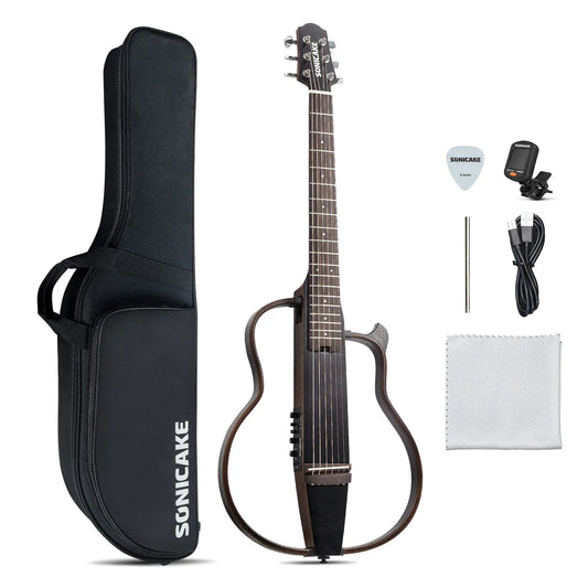 SONICAKE Silent Acoustic Electric Travel Guitar Solid Mahogany Body Assembly Frames Rechargeable shipping from US