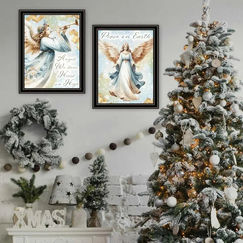 2-Piece Vignette Angels Wall Art Set, Black Framed Holiday Print for Home Decor, Living Room & Bedroom Decor by Nicole DeCamp