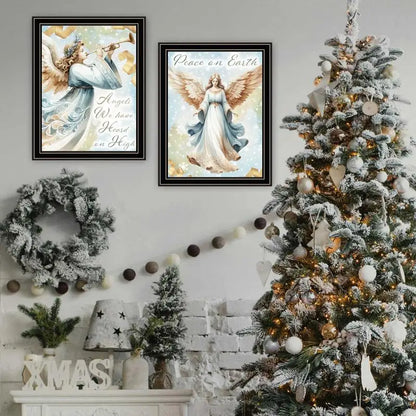 2-Piece Vignette Angels Wall Art Set, Black Framed Holiday Print for Home Decor, Living Room & Bedroom Decor by Nicole DeCamp
