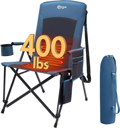 Heated Camping Chair with Adjustable Warmth, High Back Support, 400lbs Capacity, Portable Folding Design for Outdoor Sports