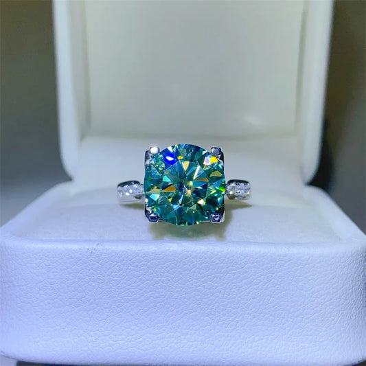 Romantic 925 Sterling Silver 5 Carats Green Moissanite Promise Ring, Mother's Day Gift for Women, Anniversary Gift