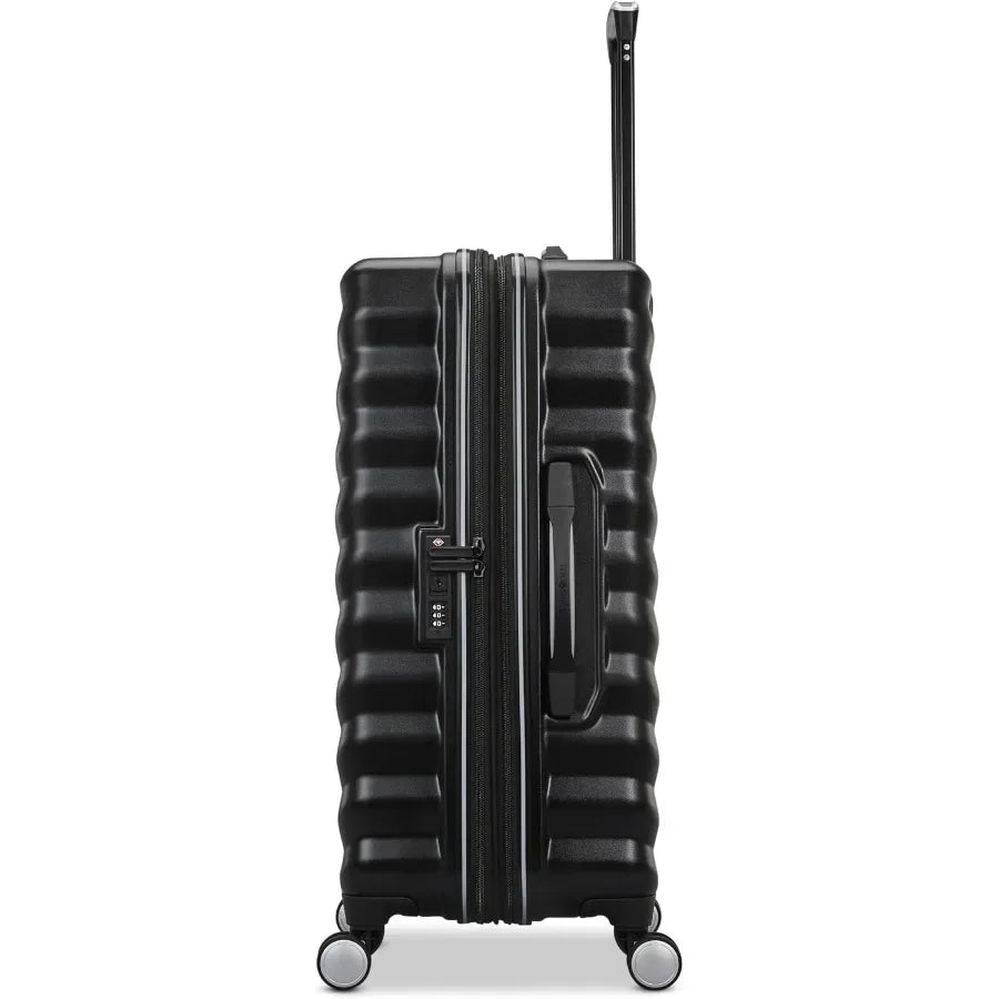 Hard-Sided 24-Inch Lightweight Checked Medium Expandable Element Suitcase: Durable, 360° Spinner Wheels, Adjustable Telescopic