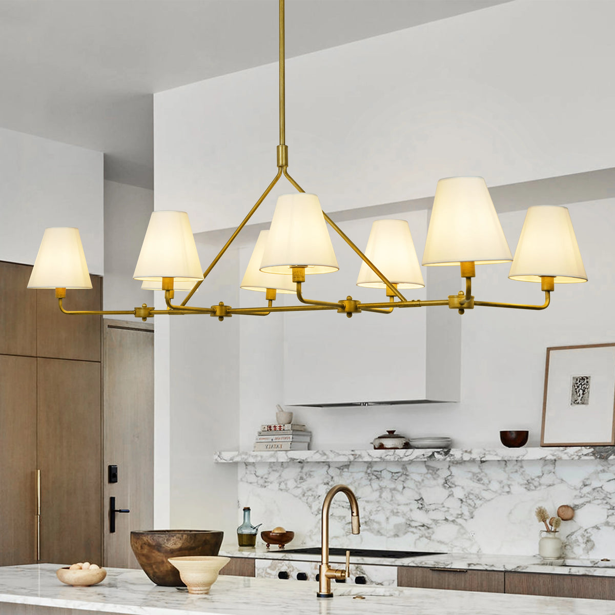Gold Light Fixture Dining Room Chandelier with Shades Lighting Over Kitchen Table Modern Farmhouse Chandelier 8-Light