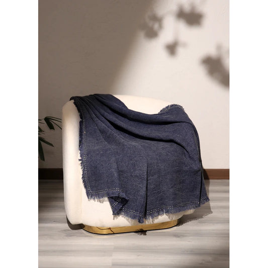 Stonewashed Linen Woven Throw Blanket with Fringe – 52X68