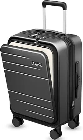 LUGGEX 22x14x9 Inch Expandable Polycarbonate Carry-On Suitcase with Front Pocket - FX-Core Black, 20 Inch