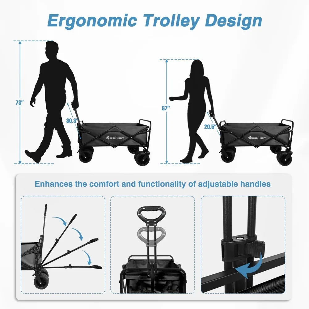 Foldable Wagon - 300lbs Collapsible Garden Carts with All Terrain Wheels for Outdoor Camping Sports Shopping Gardening - Heavy