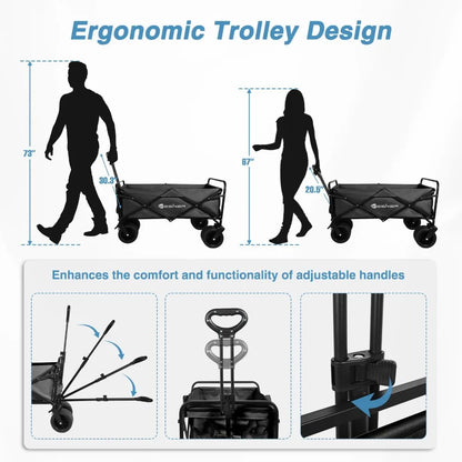 Foldable Wagon - 300lbs Collapsible Garden Carts with All Terrain Wheels for Outdoor Camping Sports Shopping Gardening - Heavy