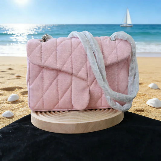Pink Velvet Quilted Chain Bag New Model Sweet Design