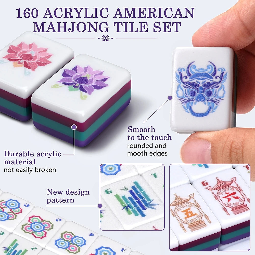 Local Warehouse American Mahjong Game Set With 160 Tiles Deep Purple Acrylic Mahjong Set, American Mah Jongg Adult Gifts