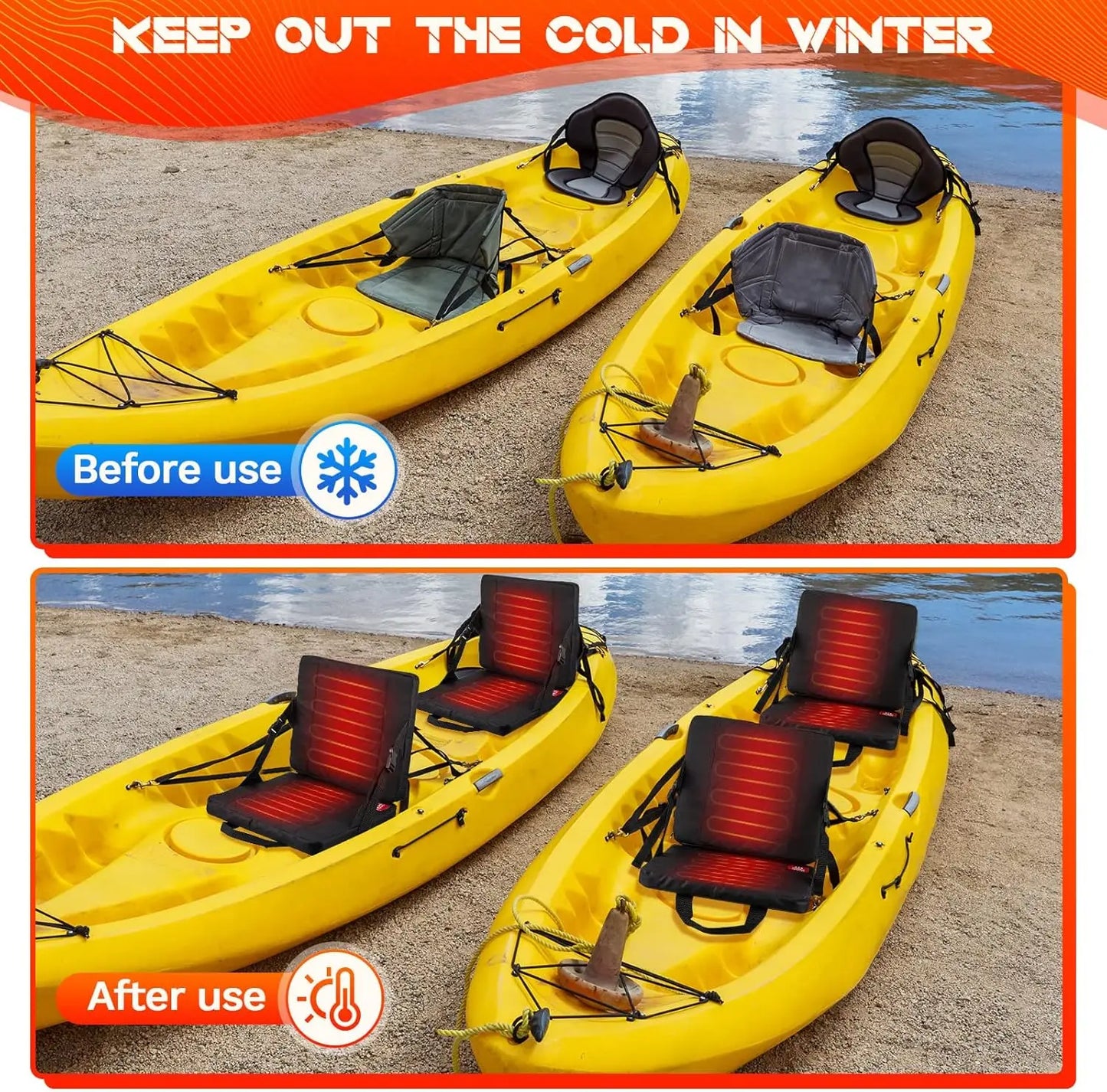 2 Pieces Heated Folding Chair Cushion, USB Electric Heating for Boat, Camping, Hiking, Fishing