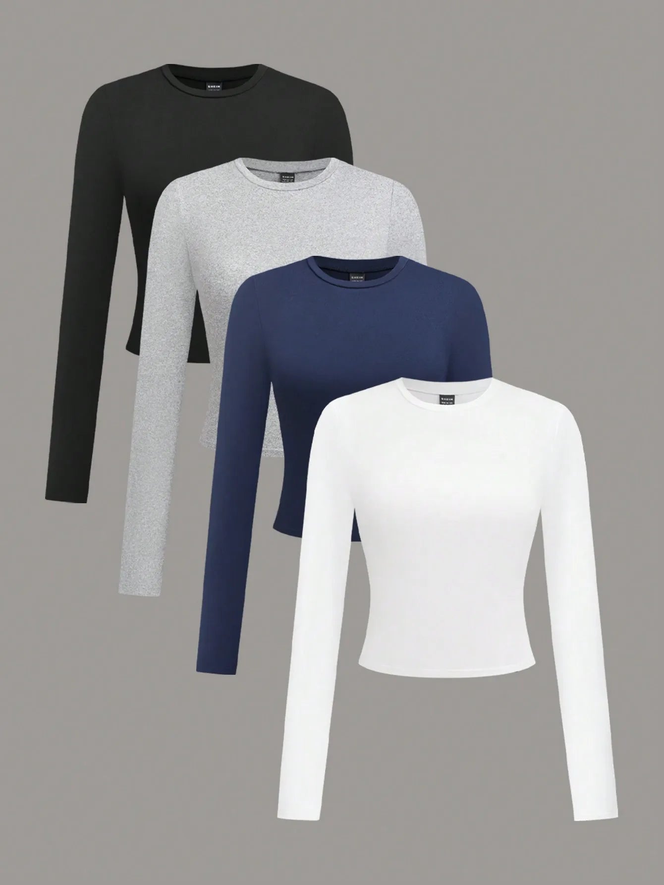 4-Pack Women's Solid Color Round Neck Long Sleeve Crop Tops, Casual Fall/Winter Tees