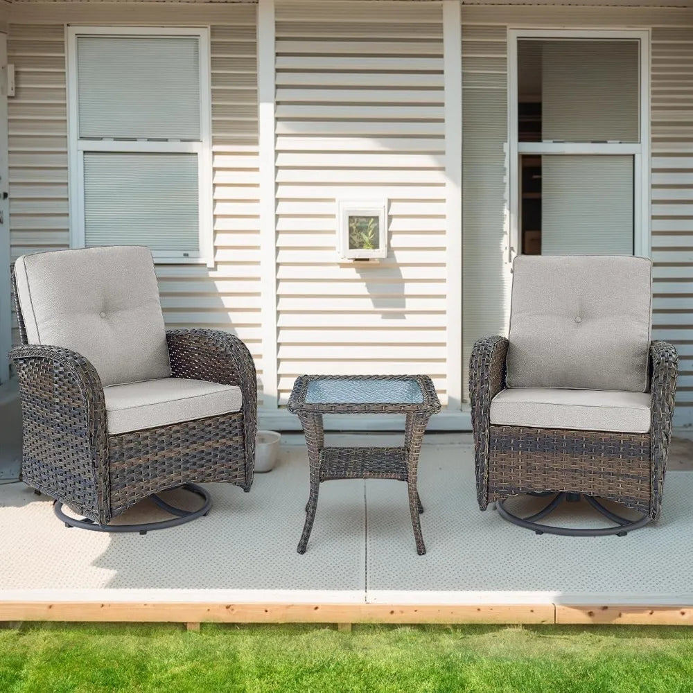 Outdoor Swivel Chairs,3 Pieces Patio Furniture Set with 360 Degree Wicker Swivel Rocking Chairs and Side Table for Garden,Porch