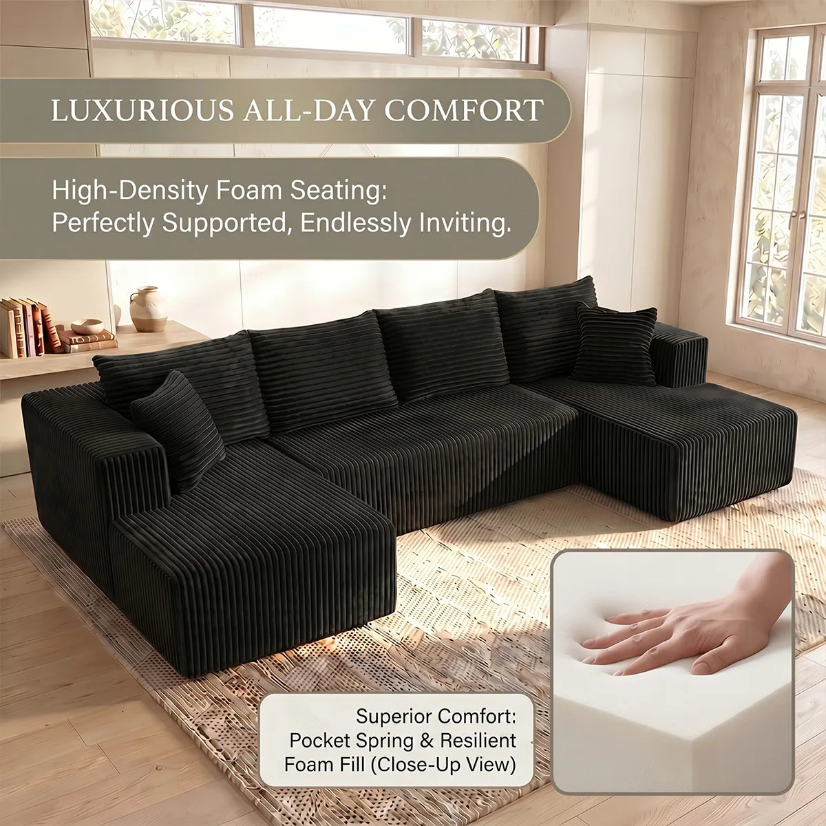U-shaped Modular Canvas Sofa - Modern Living Room Design - Comfortable - No Assembly Required - Frameless Combination Sofa