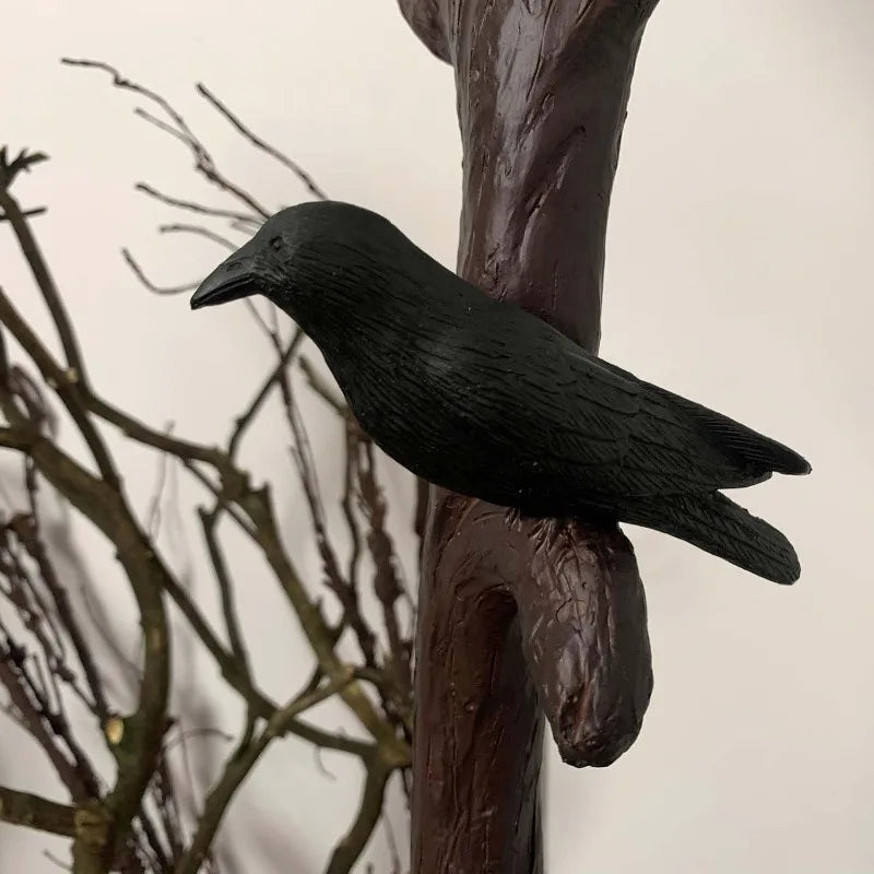 L10959 Raven Sitting on Bare Tree Branch in Full Moon Night Tiffany Style Stained Glass Torchiere Floor Lamp for Halloween