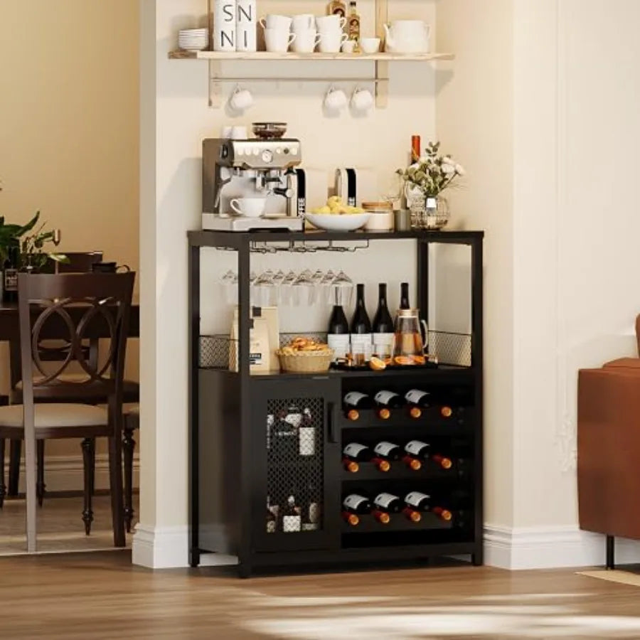 Wine Bar Cabinet with LED Lights, Liquor Cabinet with Storage